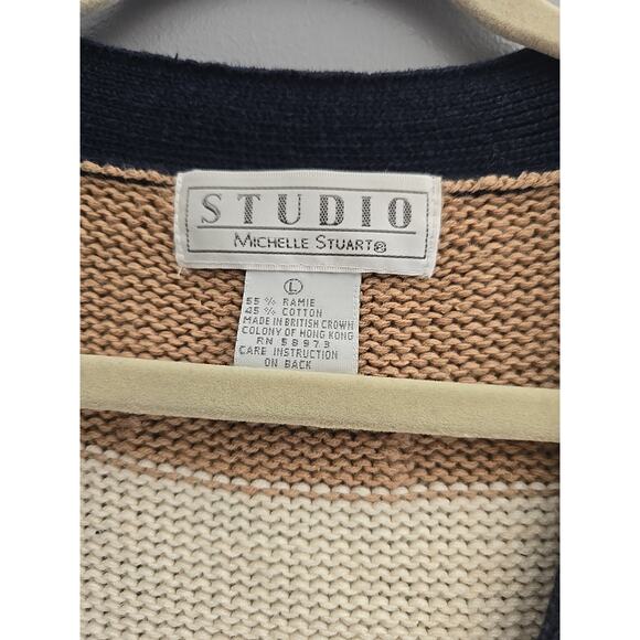 Vtg Michelle Stuart Crest Striped Dark Academia Cardigan Sweater Womans Large - Picture 7 of 8